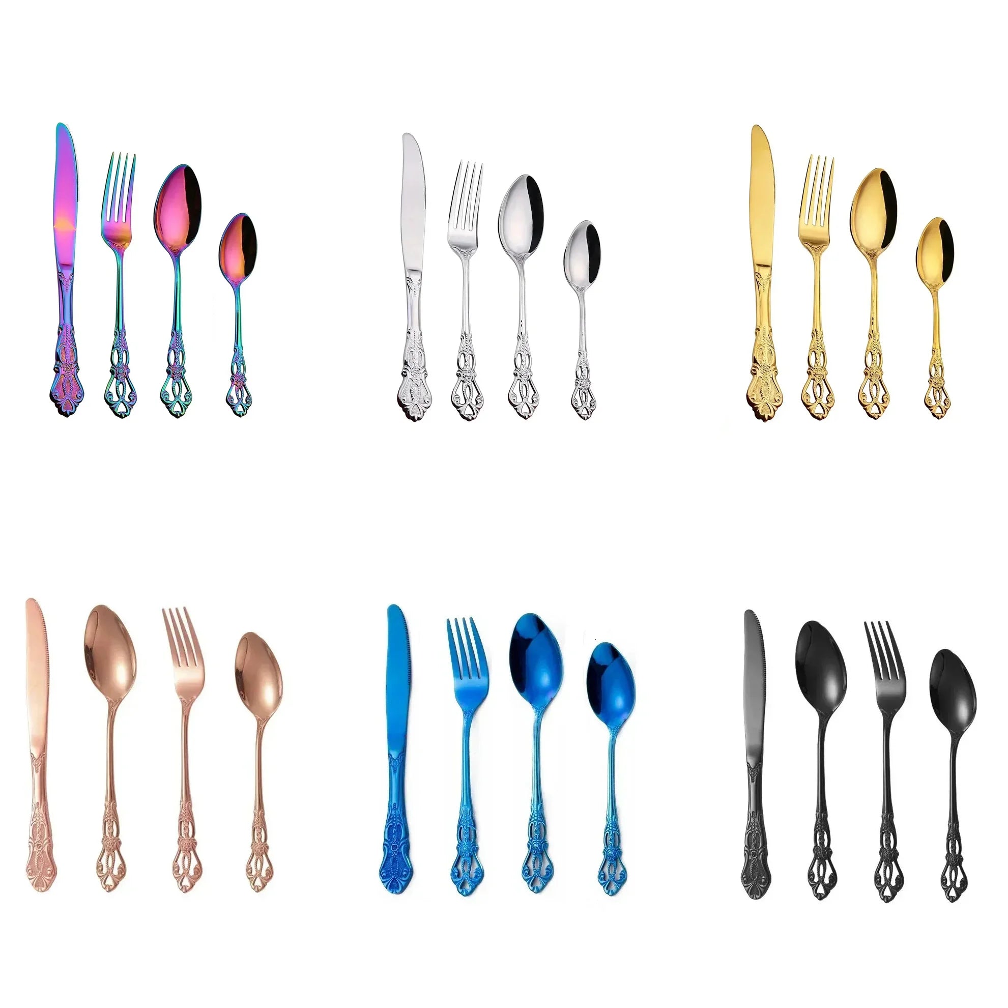 Luxury Retro Cutlery Set | Engraved Stainless Steel Flatware | 4pc, 5pc, 16pc & 24pc Sets Mixed 24pcs China Mainland | Afrocentric