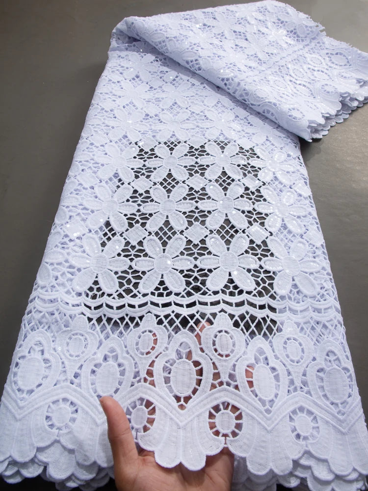 Kalume African Guipure Cord Lace Fabric with Sequins 2025 High Quality Nigerian Lace Fabrics 5 Yards for Wedding Dresses F3610 24african lace fabri 5yard | Afrocentric