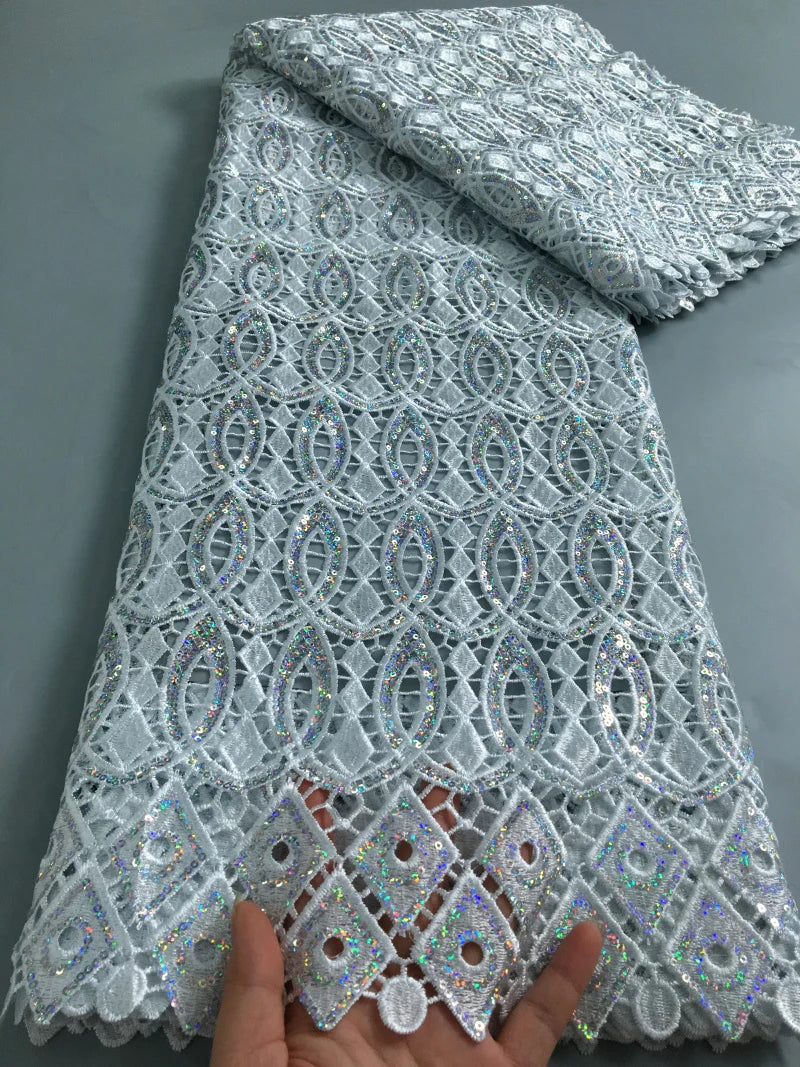 Kalume African Guipure Cord Lace Fabric with Sequins 2025 High Quality Nigerian Lace Fabrics 5 Yards for Wedding Dresses F3610 303912 5yard | Afrocentric