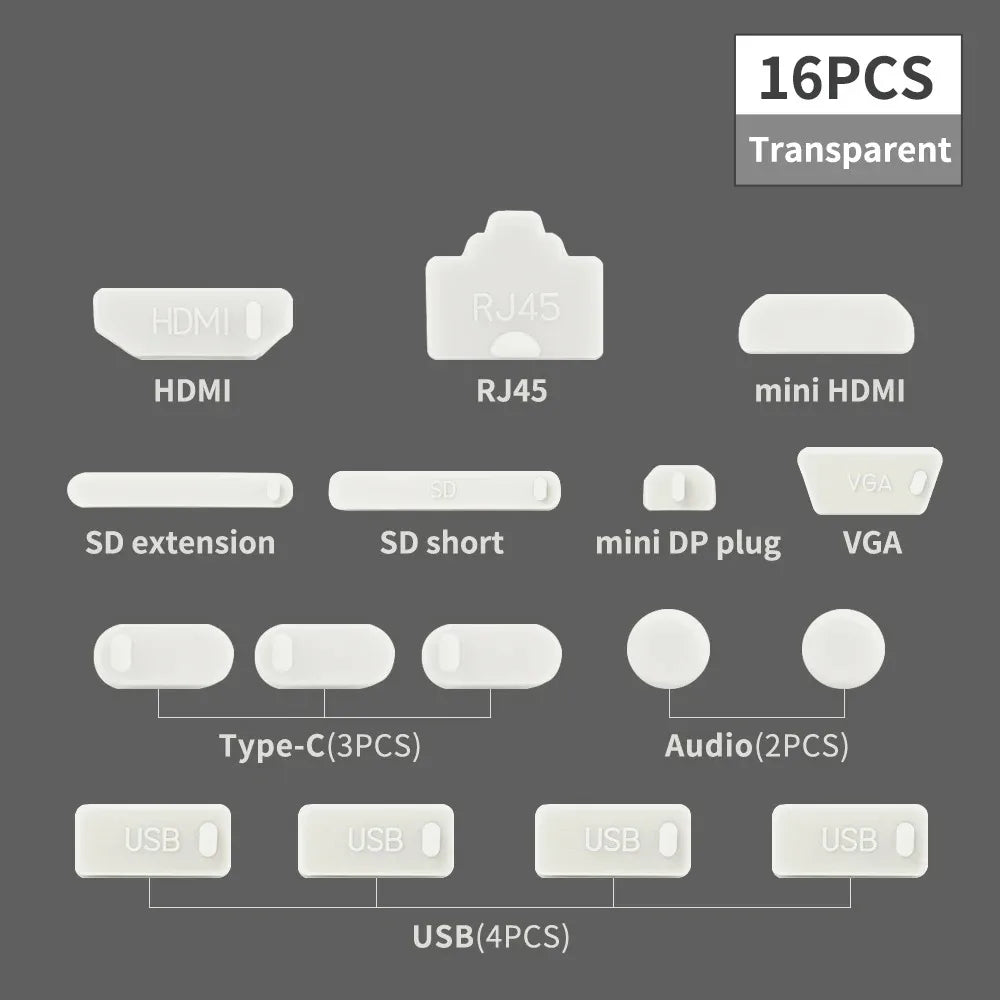 USB-C Dust Protector Caps | Silicone Anti-Dust Plug Set for Laptop Transparent | Afrocentric