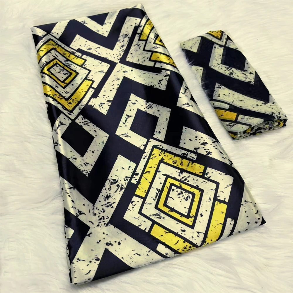 African Satin Silk Fabric High Quality Silk Fabric And Chiffon Tulle Blouse 4+2 Yards Nigerian Women Clothes Garment Cloth as picture 5 6 yards | Afrocentric