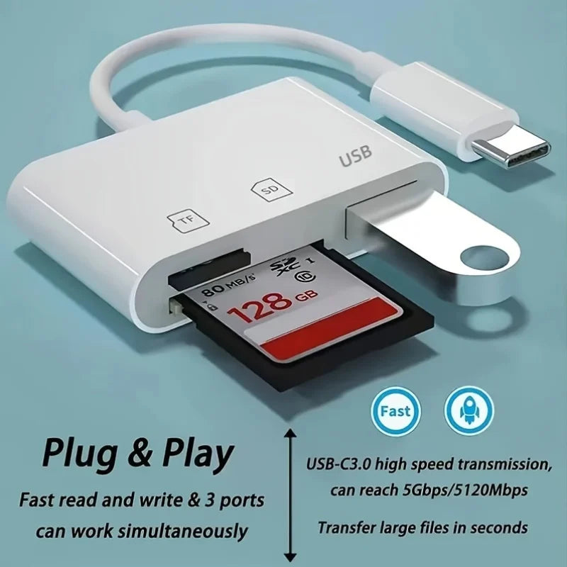3-in-1 USB-C Memory Card Reader | Type-C to SD, TF & CF Adapter for MacBook & Laptops | Afrocentric