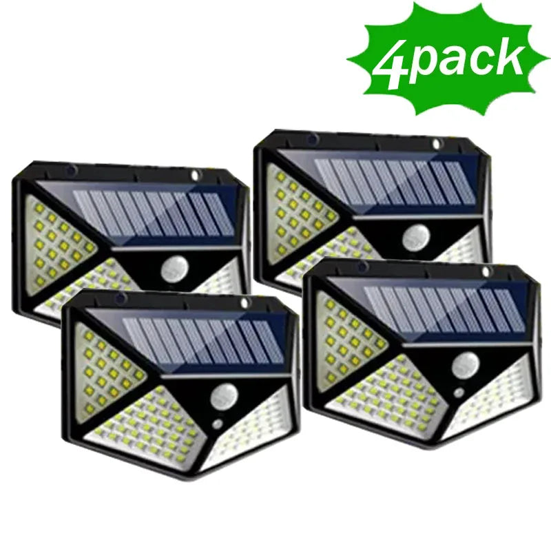 Solar Motion Sensor Wall Light | 100 LED Outdoor Security Light with 3 Modes 4Pack | Afrocentric