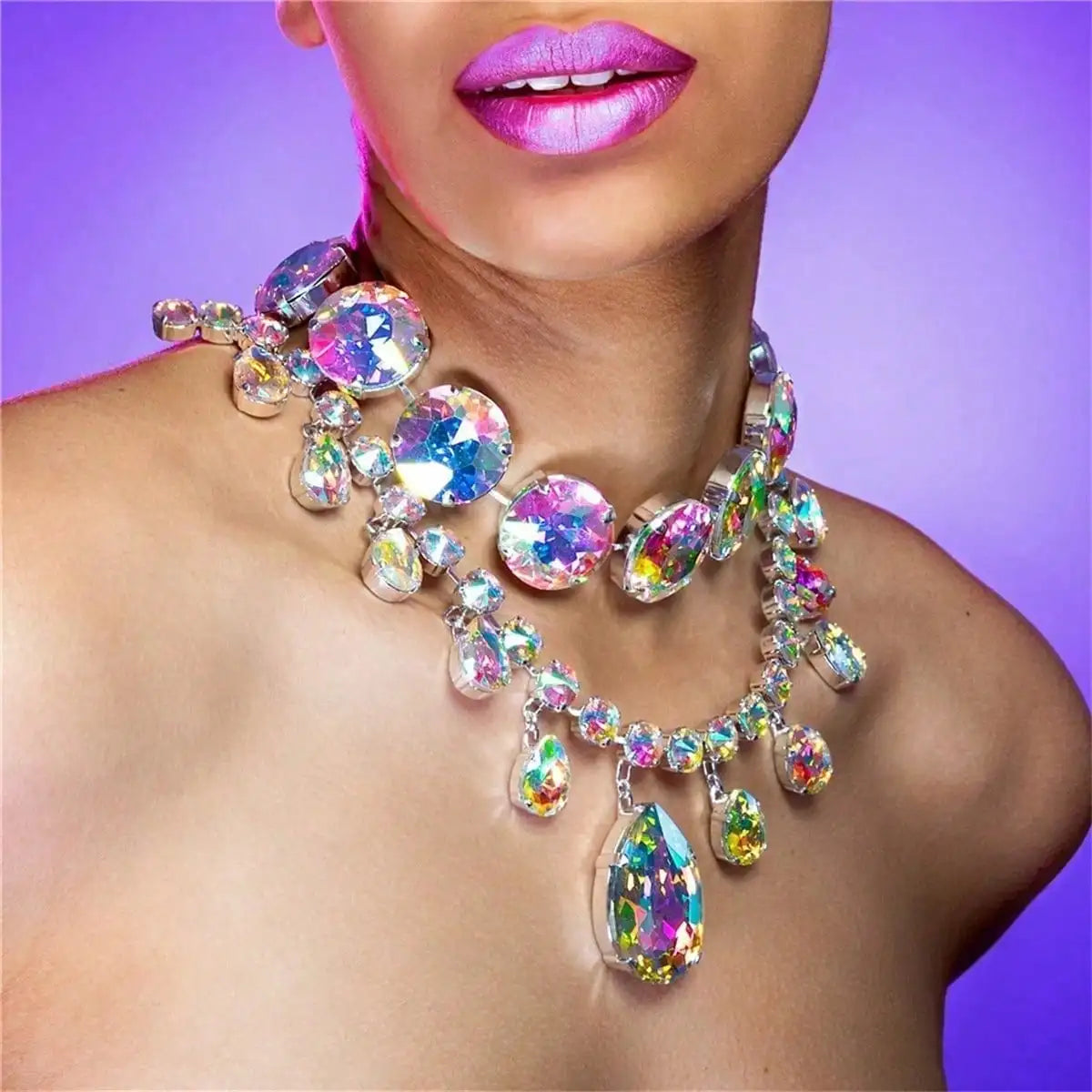Crystal Rhinestone Choker Necklace | Luxury Geometric Water Drop Chain Collar 07 | Afrocentric