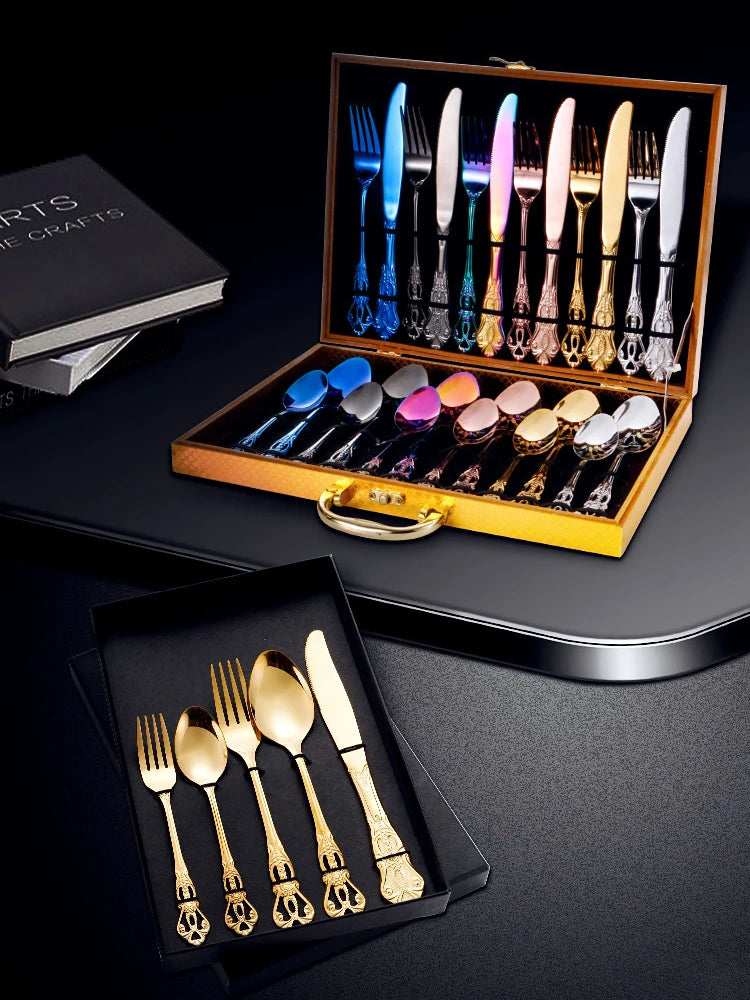 Luxury Retro Cutlery Set | Engraved Stainless Steel Flatware | 4pc, 5pc, 16pc & 24pc Sets | Afrocentric