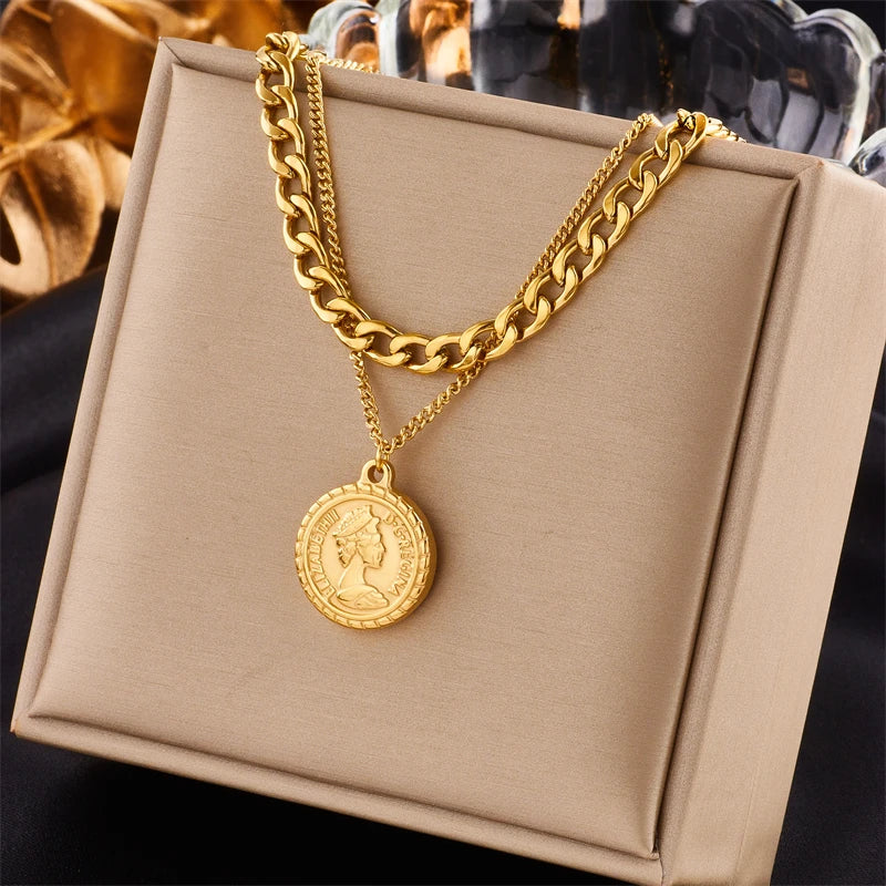 Multilayer Coin Pendant Necklace | Layered Chain for Women | Afrocentric