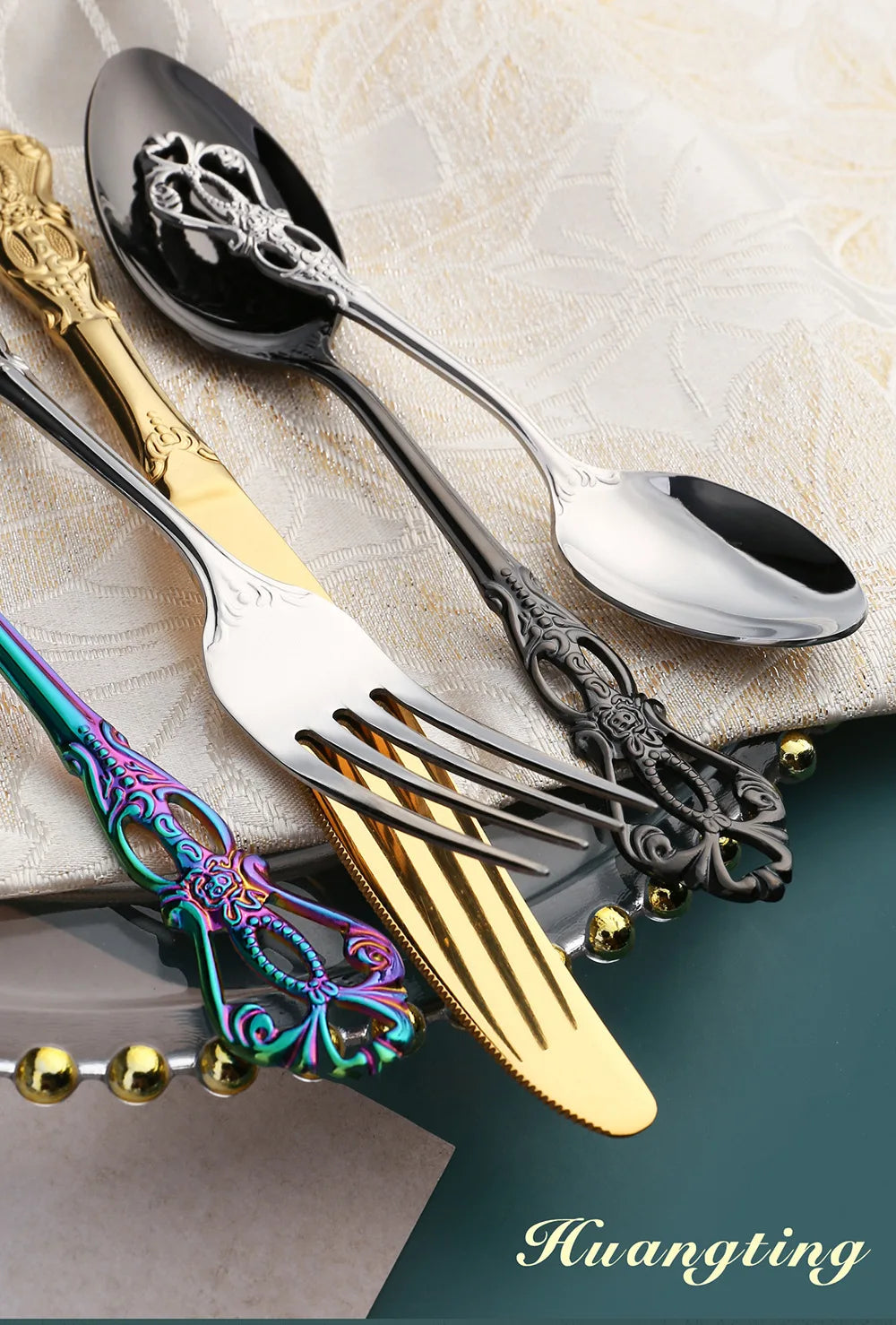 Luxury Retro Cutlery Set | Engraved Stainless Steel Flatware | 4pc, 5pc, 16pc & 24pc Sets | Afrocentric