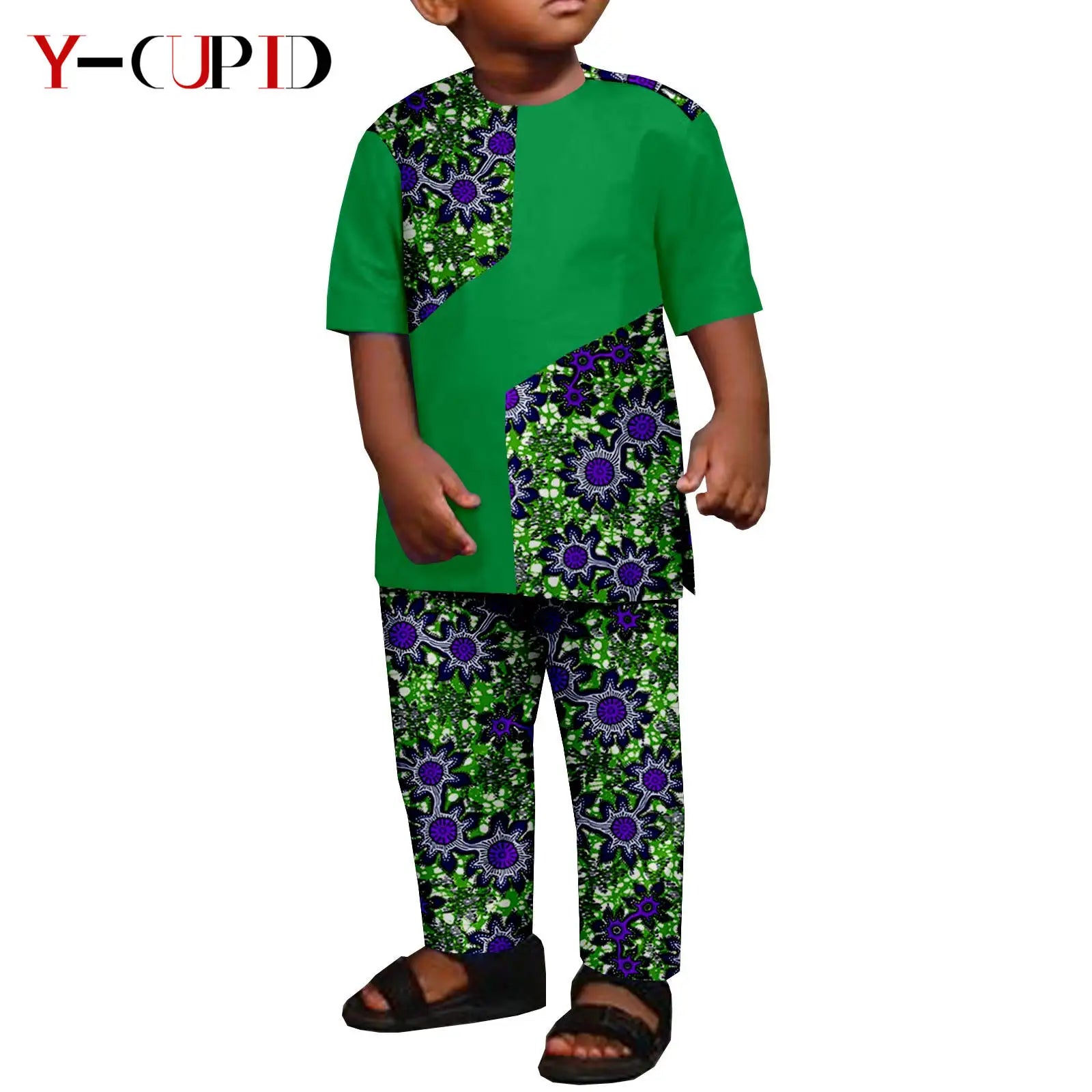 African Clothes for Boys Kid Outfits Dashiki Summer Cotton Ankara Print Top and Pant Sets Bazin Riche Children Outwear Y224017 666 | Afrocentric