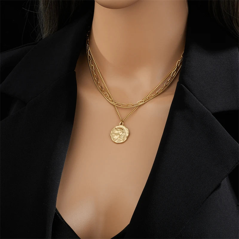 Multilayer Coin Pendant Necklace | Layered Chain for Women | Afrocentric