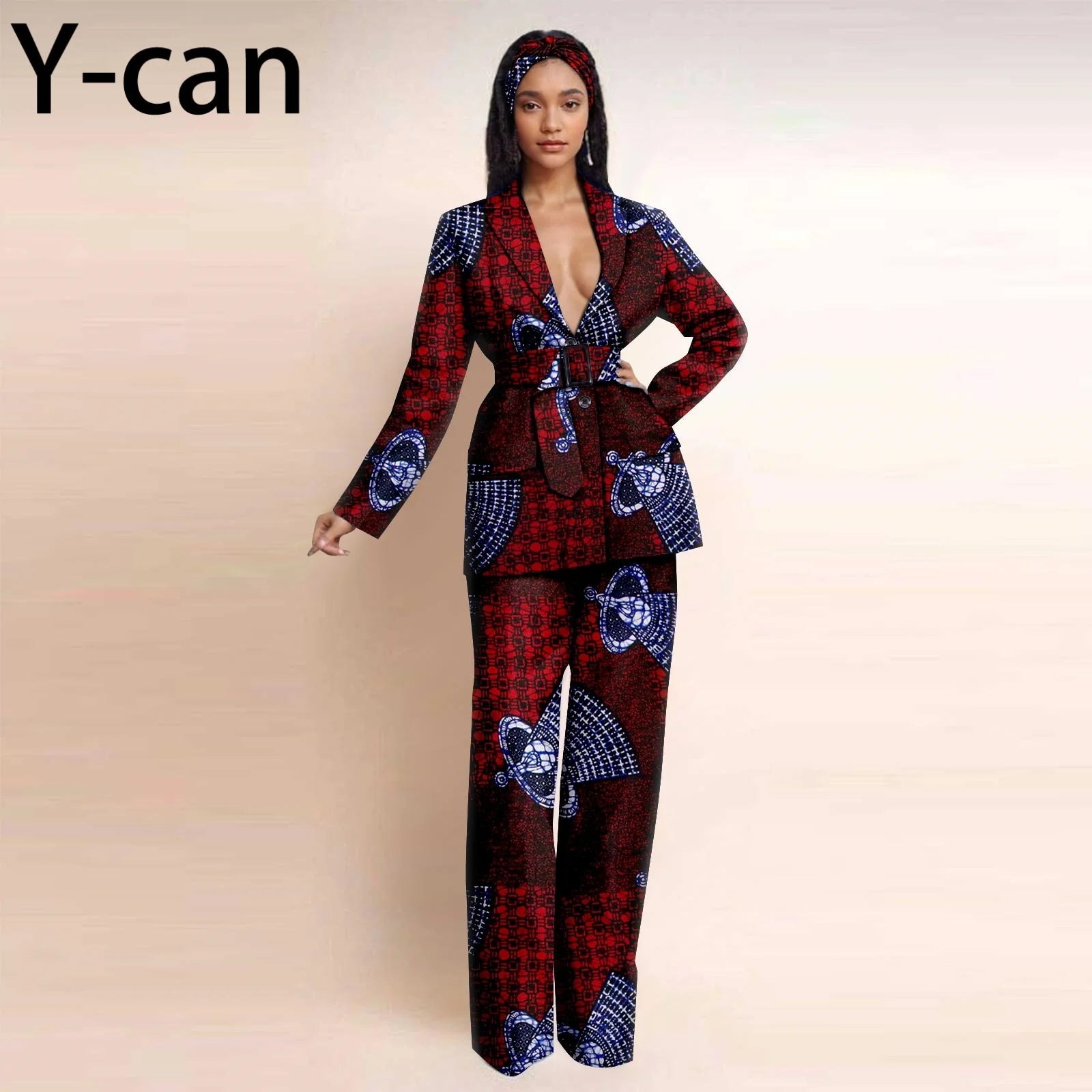 Dashiki Ankara Print African Women Set Traditional Long Sleeve Jacket Coat and Pants 2 Piece Suit Set Office Clothes 2426028 770 | Afrocentric