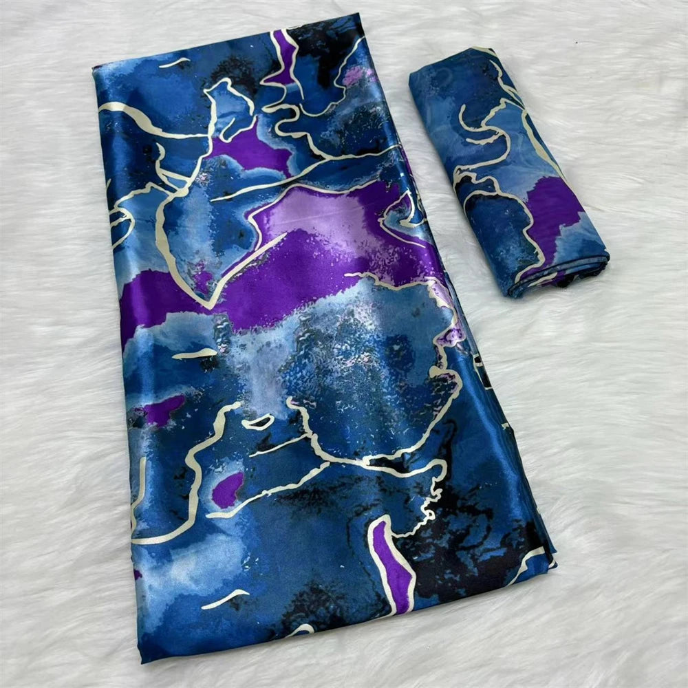 African Satin Silk Fabric High Quality Silk Fabric And Chiffon Tulle Blouse 4+2 Yards Nigerian Women Clothes Garment Cloth 6 yards | Afrocentric
