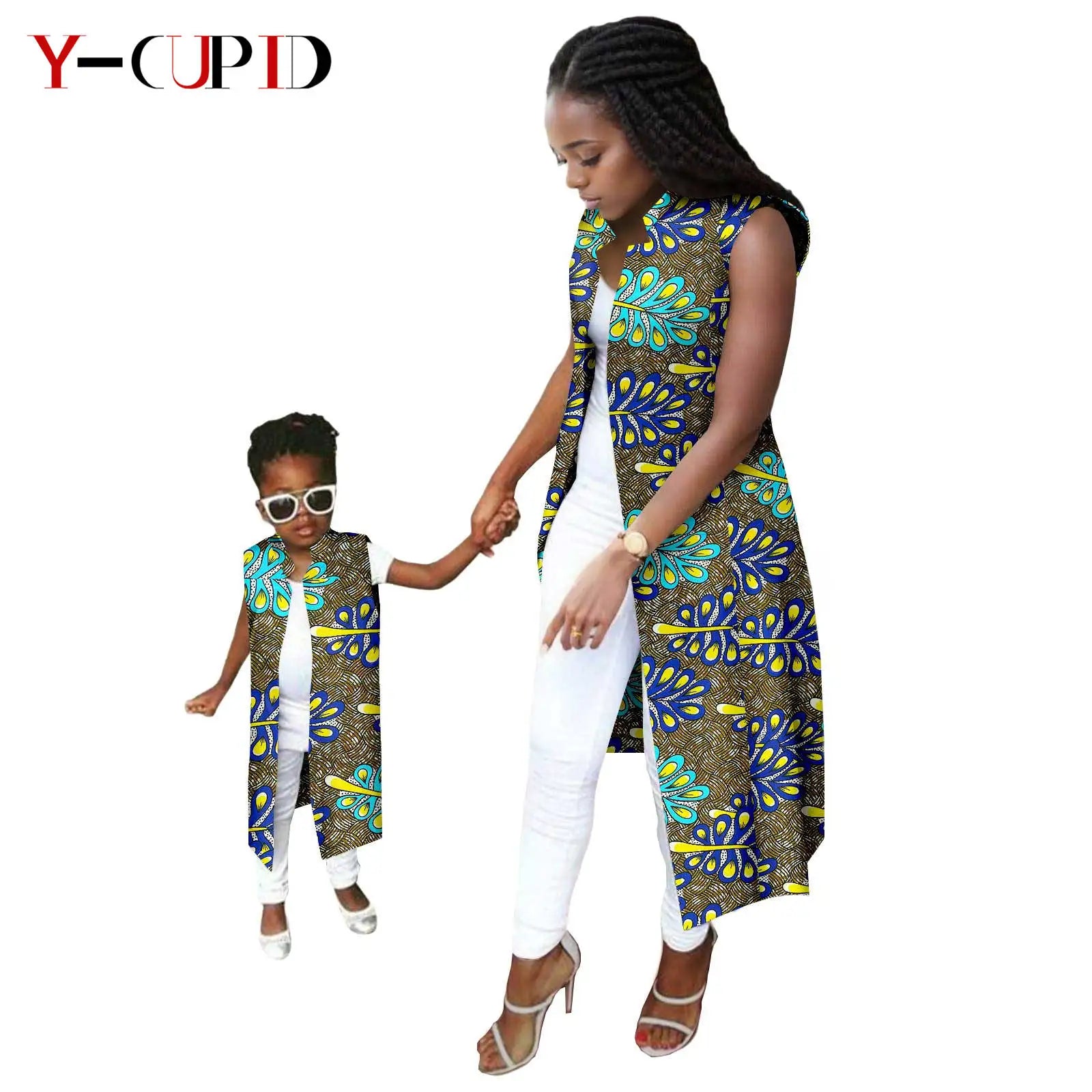 African Print Long Vest for Women and Girls Dashiki Summer Cotton Ankara Mother Jacket Outfits Matching Daughter Clothes 24F041 | Afrocentric