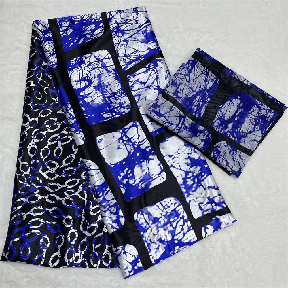 African Satin Silk Fabric High Quality Silk Fabric And Chiffon Tulle Blouse 4+2 Yards Nigerian Women Clothes Garment Cloth 10 6 yards | Afrocentric