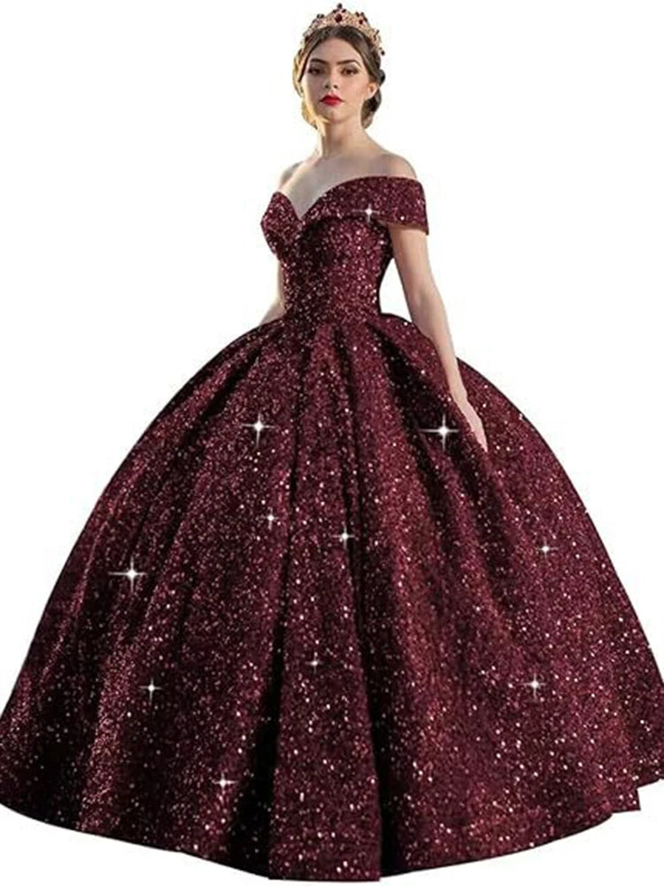 Customized Ball Gown Quinceanera Dresses Shiny Sequins Off Shoulder Prom Birthday Party Gowns Formal Vestido De Anos Sweet 16