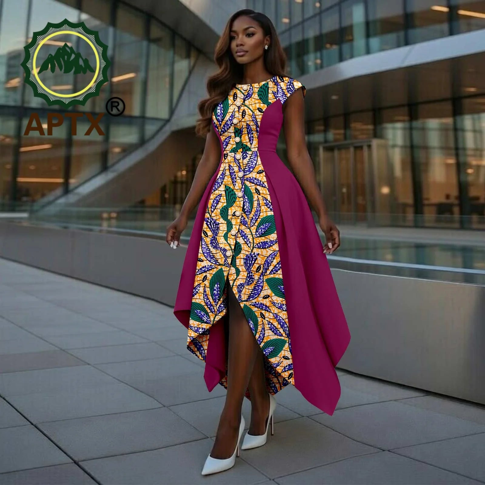 African Dress for Women Ankara Print O-Neck Short Sleeve Ankle-Length Patchwork Asymmetrical Dress Dashiki Casual Party 360x-tr41 | Afrocentric