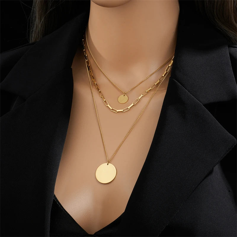 Multilayer Coin Pendant Necklace | Layered Chain for Women | Afrocentric
