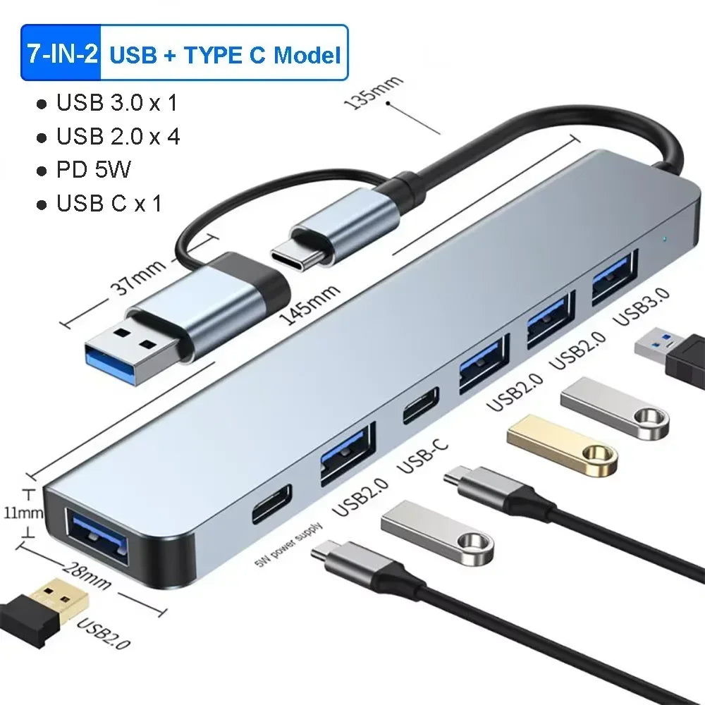 USB-C Hub Adapter | Multi-Port USB-C Dock for MacBook, Laptop & More 7 in 2 | Afrocentric