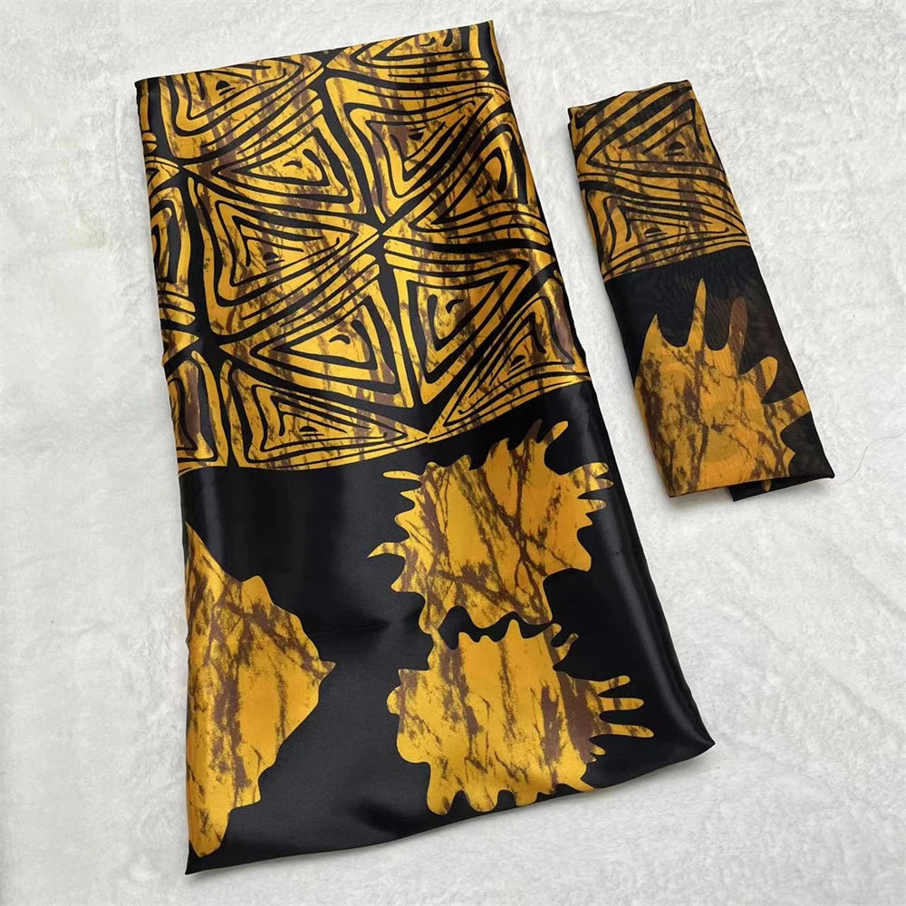 African Satin Silk Fabric High Quality Silk Fabric And Chiffon Tulle Blouse 4+2 Yards Nigerian Women Clothes Garment Cloth 7 6 yards | Afrocentric