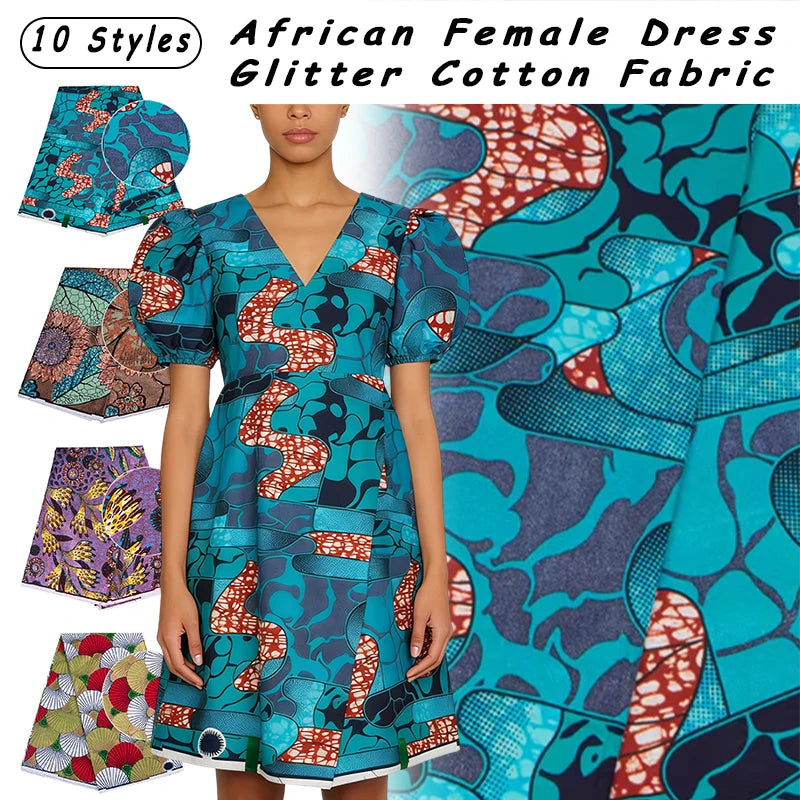 90x110cm African Ankara Cloth Women Glitter Glam Wax Fabric Cotton Soft Batik Golden Pagne Diy Craft Sewing Clothing Supplies | Afrocentric