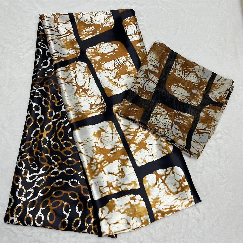 African Satin Silk Fabric High Quality Silk Fabric And Chiffon Tulle Blouse 4+2 Yards Nigerian Women Clothes Garment Cloth 4 6 yards | Afrocentric