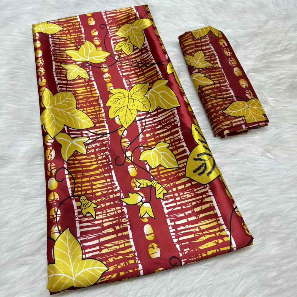 African Satin Silk Fabric High Quality Silk Fabric And Chiffon Tulle Blouse 4+2 Yards Nigerian Women Clothes Garment Cloth 15 6 yards | Afrocentric