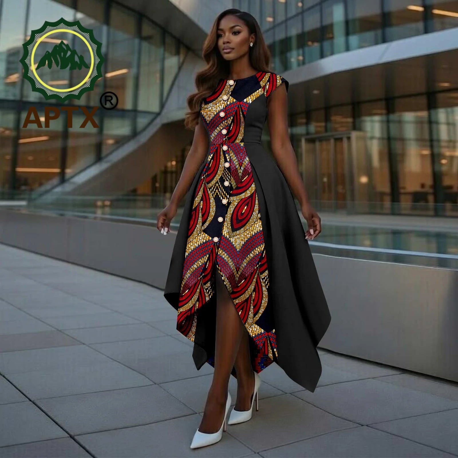 African Dress for Women Ankara Print O-Neck Short Sleeve Ankle-Length Patchwork Asymmetrical Dress Dashiki Casual Party 787-tr6 | Afrocentric