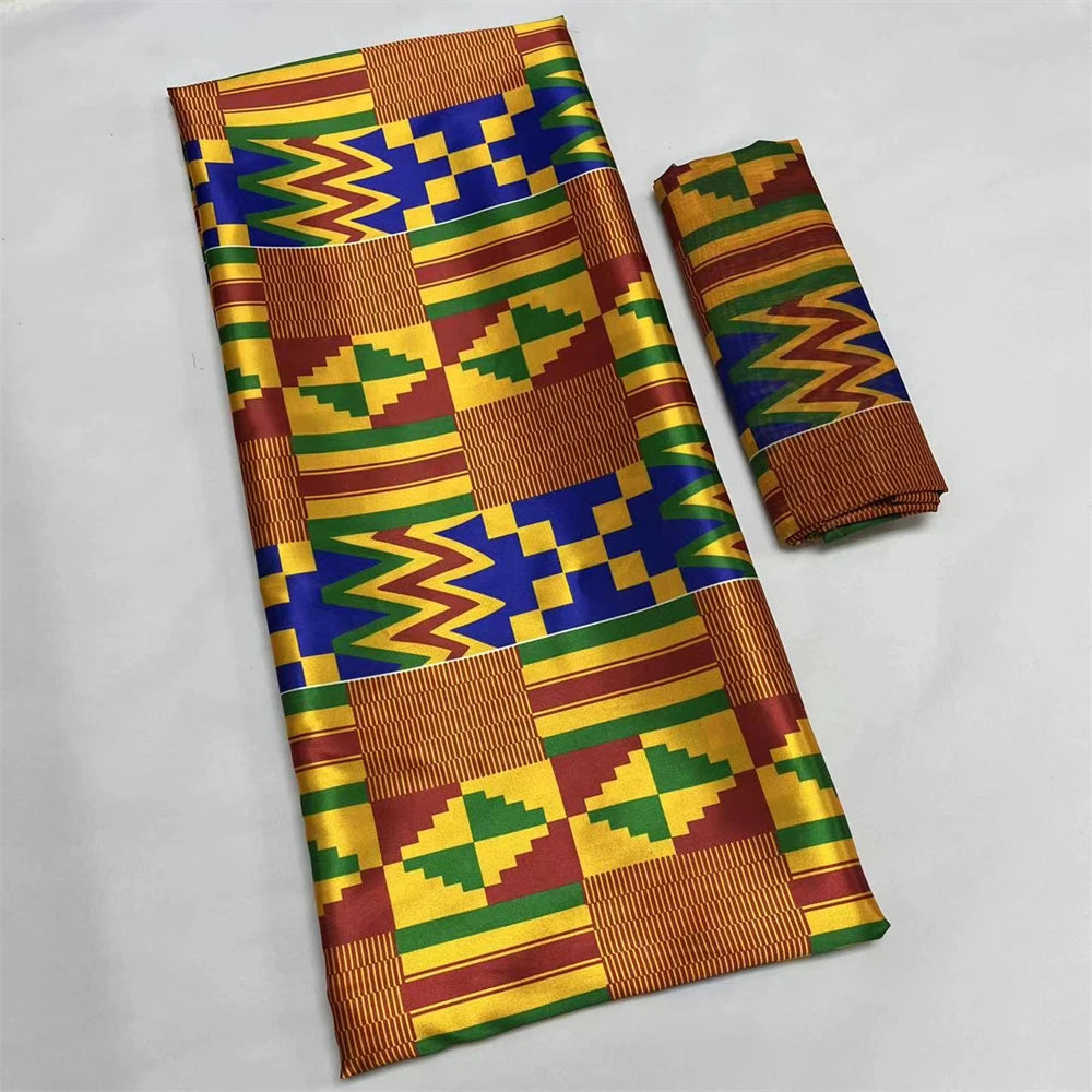 African Satin Silk Fabric High Quality Silk Fabric And Chiffon Tulle Blouse 4+2 Yards Nigerian Women Clothes Garment Cloth 342 6 yards | Afrocentric