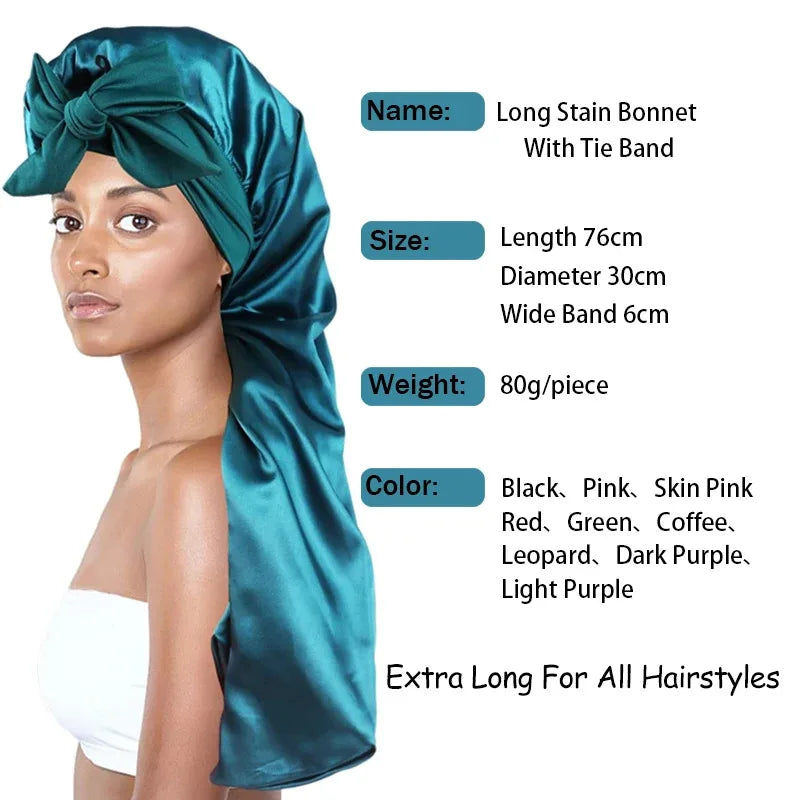 Long Satin Hair Bonnet - Extra Large Sleep Cap with Long Tie for Black Women All Hair Types | Afrocentric