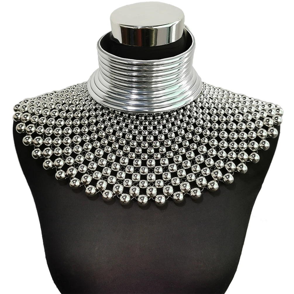 African Handmade Beaded Collar Necklace Silver Necklace Set | Afrocentric