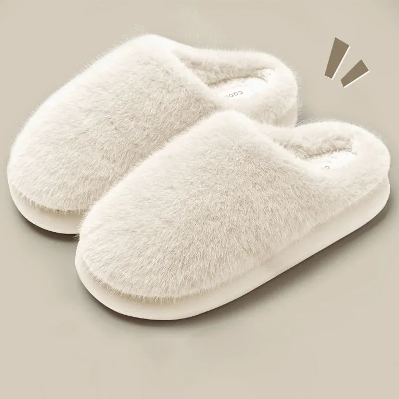 Winter Women's Faux Fur Warm Slippers - Plush Slip-Resistant Indoor House Shoes Beige | Afrocentric