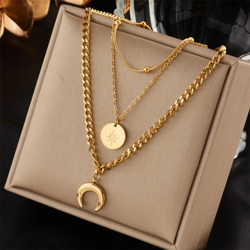 Multilayer Coin Pendant Necklace | Layered Chain for Women | Afrocentric