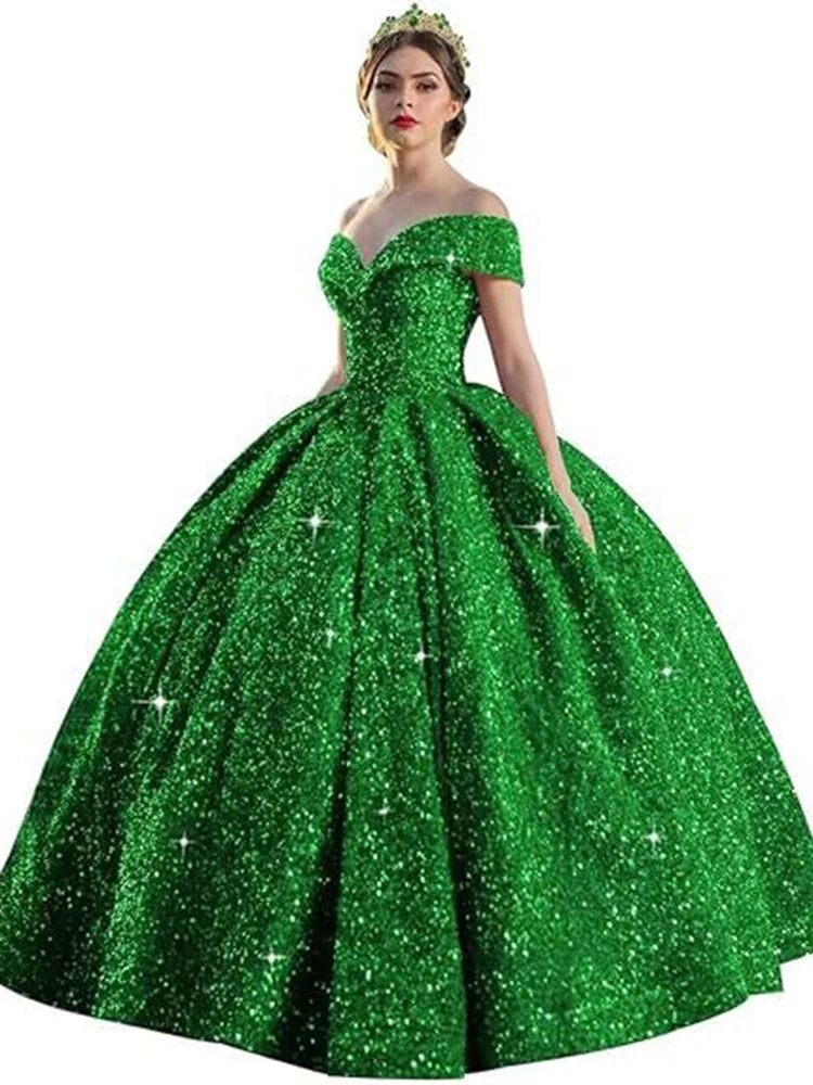 Customized Ball Gown Quinceanera Dresses Shiny Sequins Off Shoulder Prom Birthday Party Gowns Formal Vestido De Anos Sweet 16