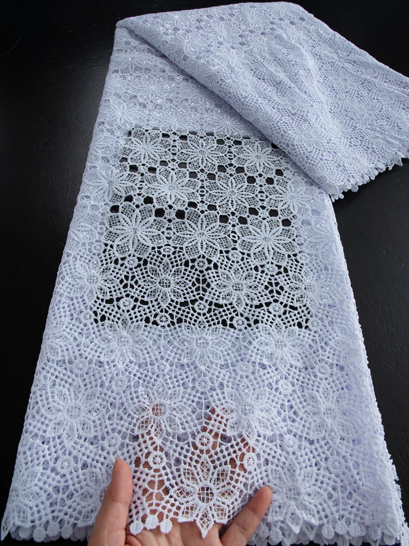 Kalume African Guipure Cord Lace Fabric with Sequins 2025 High Quality Nigerian Lace Fabrics 5 Yards for Wedding Dresses F3610 45031 5yard | Afrocentric