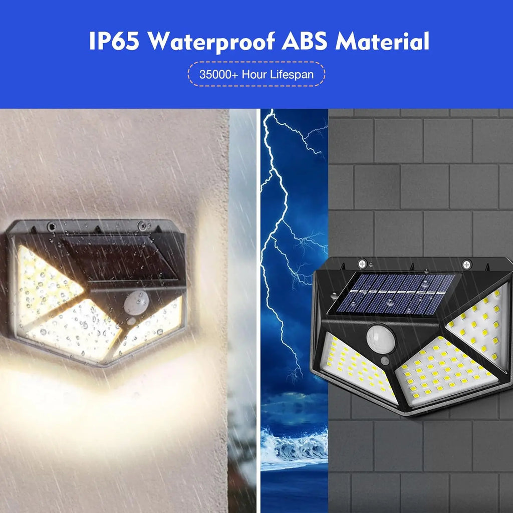 Solar Motion Sensor Wall Light | 100 LED Outdoor Security Light with 3 Modes | Afrocentric