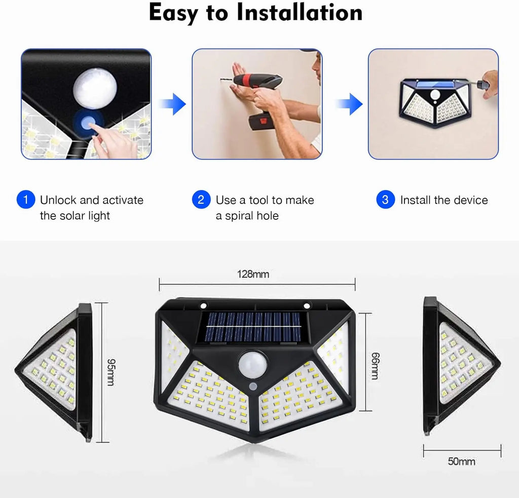 Solar Motion Sensor Wall Light | 100 LED Outdoor Security Light with 3 Modes | Afrocentric