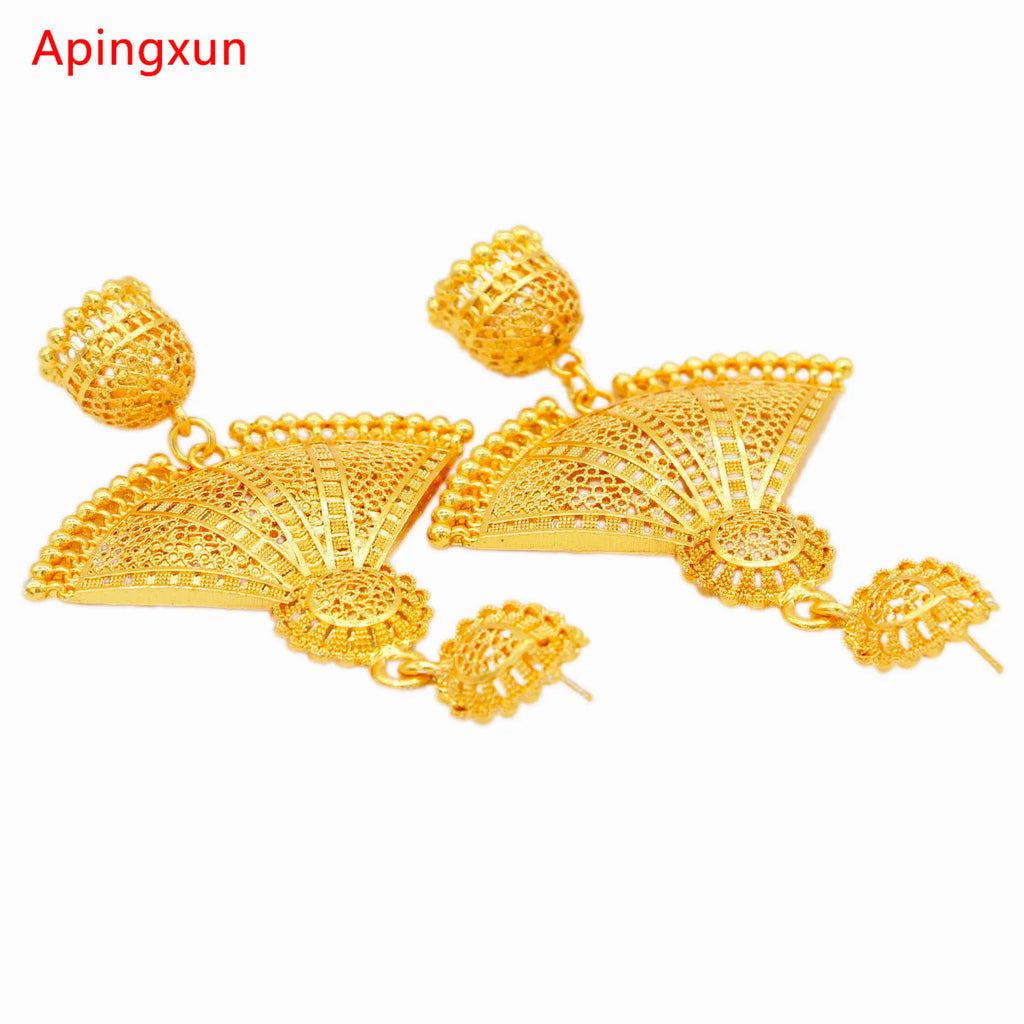 Gold Fan Shape Drop Earrings | Afrocentric