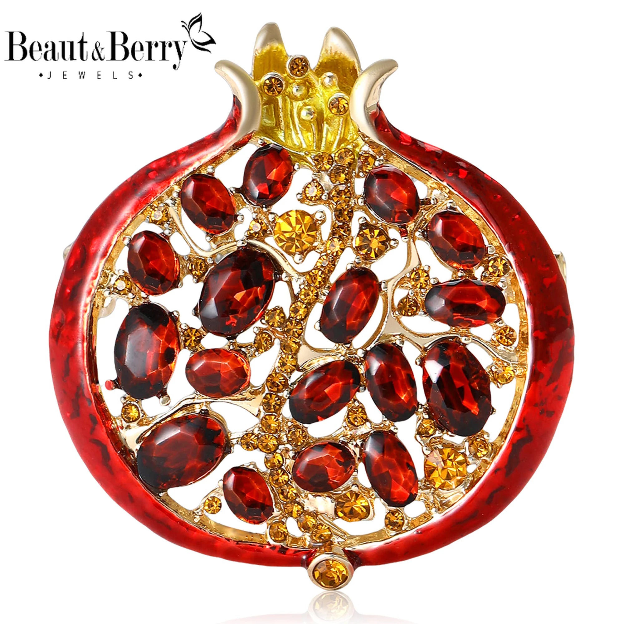 Rhinestone Pomegranate Brooch Pin | Enamel Fruit Brooch for Women | Afrocentric
