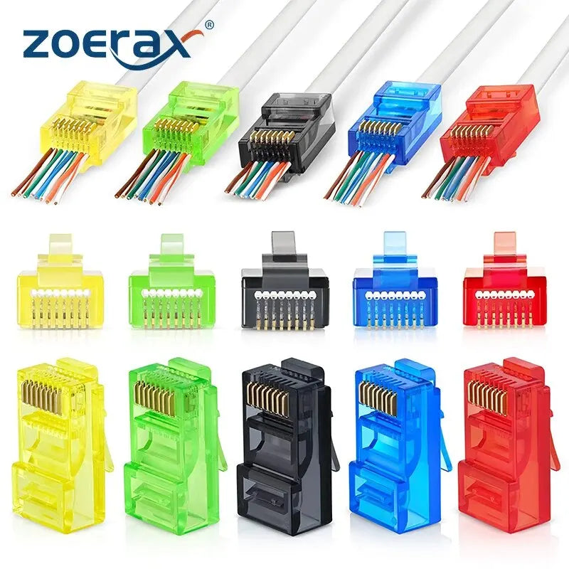 RJ45 Cat6 Pass Through Connectors | 50-Pack EZ Crimp Modular Plugs for UTP Network Cable | Afrocentric