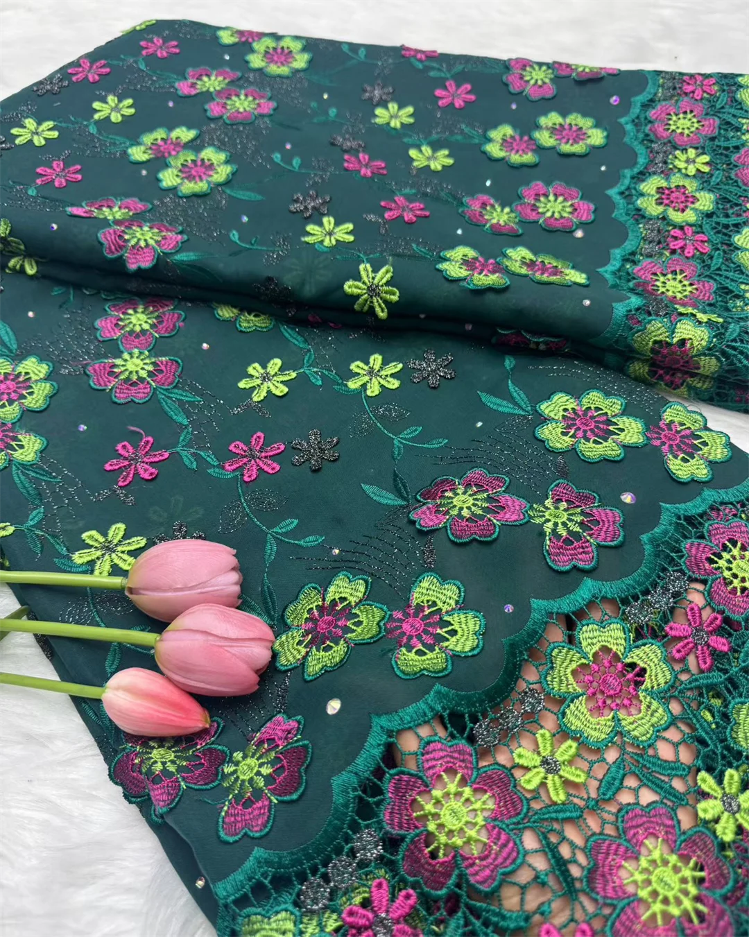Swiss Voile Lace In Switzerland With 3D Flower Applique Stones 2026 Super Quality African Lace Fabric For Wedding Lace Dress LY7364-7 120cm 5 Yards | Afrocentric