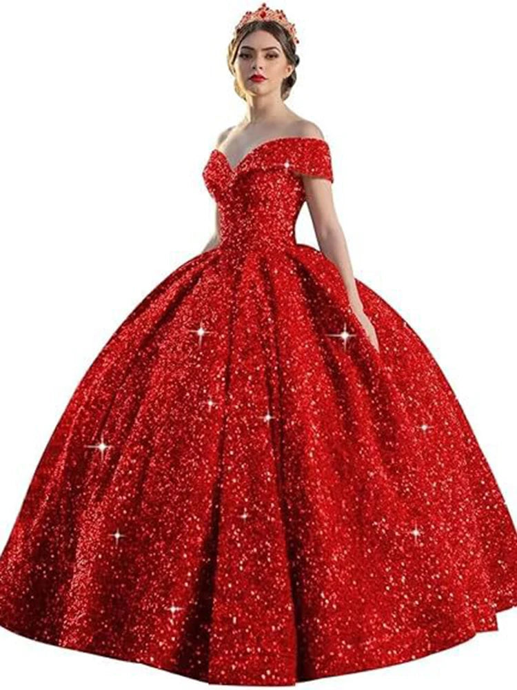 Customized Ball Gown Quinceanera Dresses Shiny Sequins Off Shoulder Prom Birthday Party Gowns Formal Vestido De Anos Sweet 16