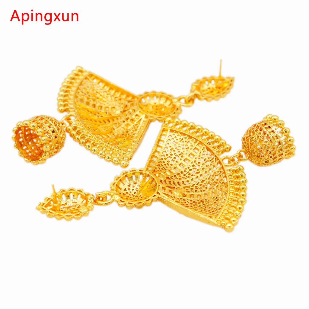 Gold Fan Shape Drop Earrings | Afrocentric