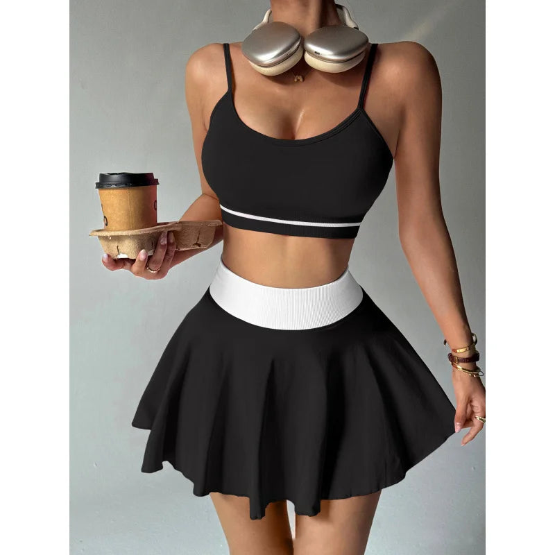 Women's 2-Piece Yoga & Fitness Set | Sports Bra + Skirt | Quick-Dry Sportswear | Afrocentric
