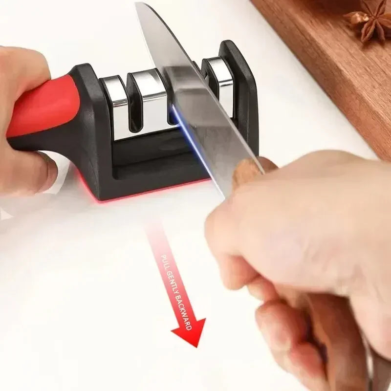 3-Stage Kitchen Knife Sharpener | Ceramic & Stainless Steel Handheld Sharpener | Afrocentric