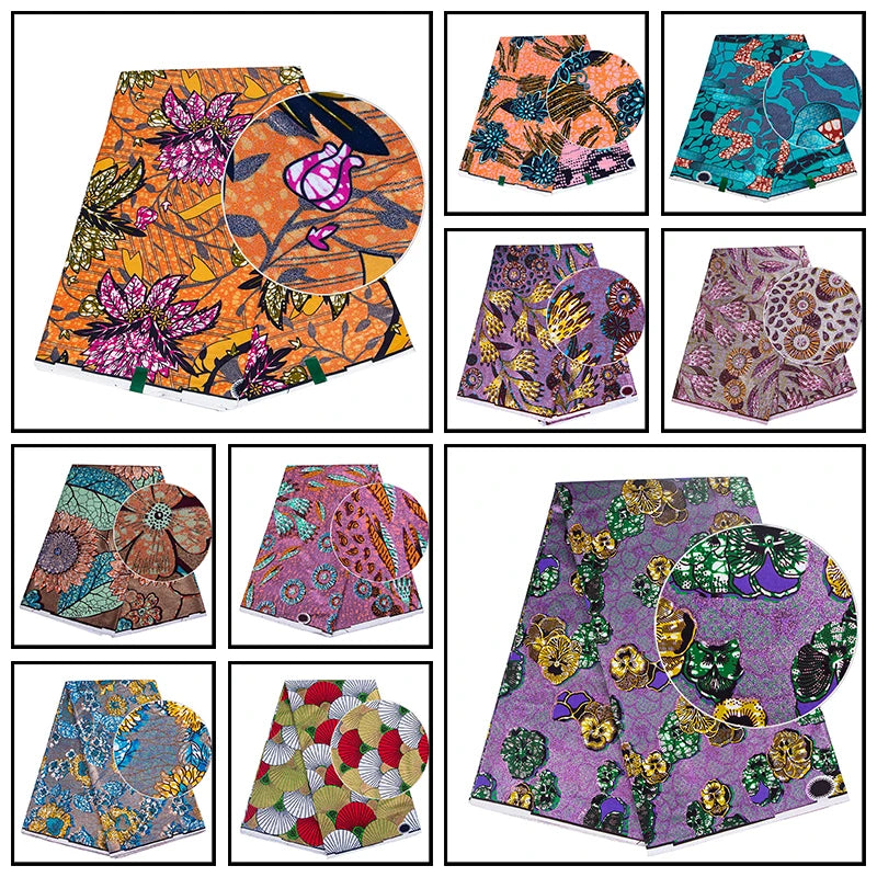 90x110cm African Ankara Cloth Women Glitter Glam Wax Fabric Cotton Soft Batik Golden Pagne Diy Craft Sewing Clothing Supplies | Afrocentric