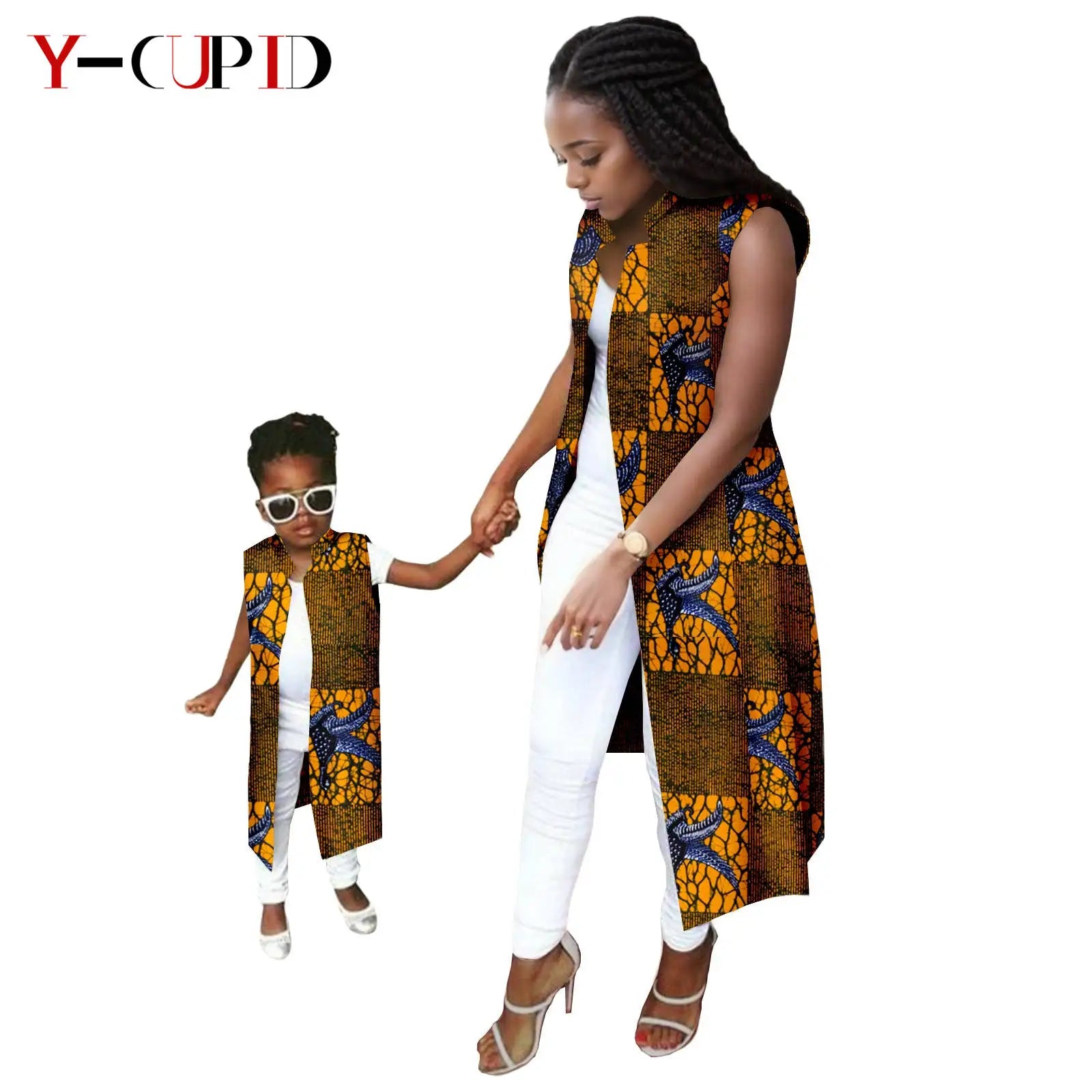 African Print Long Vest for Women and Girls Dashiki Summer Cotton Ankara Mother Jacket Outfits Matching Daughter Clothes 24F041 | Afrocentric