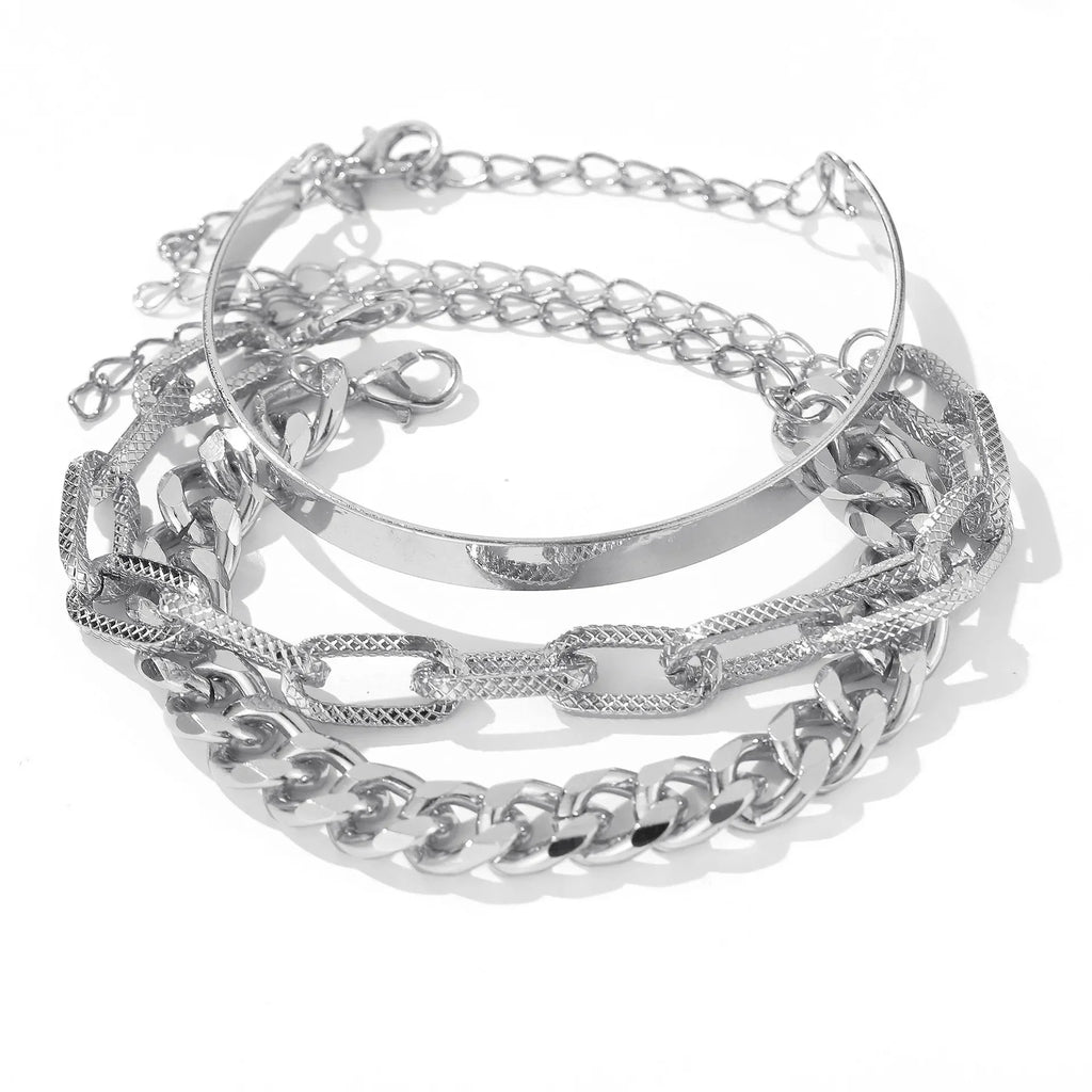 Boho Gold Chain Bracelet Set | Geometric Link Chain Open Bangle for Women | Afrocentric
