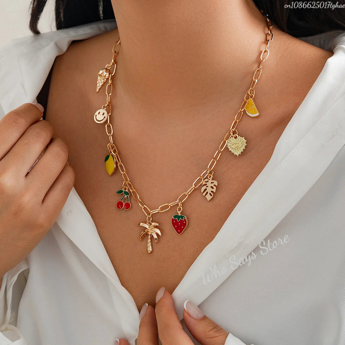 Boho Fruit Charm Choker Necklace | Cherry, Strawberry & Sweet Dopamine Jewellery | Afrocentric
