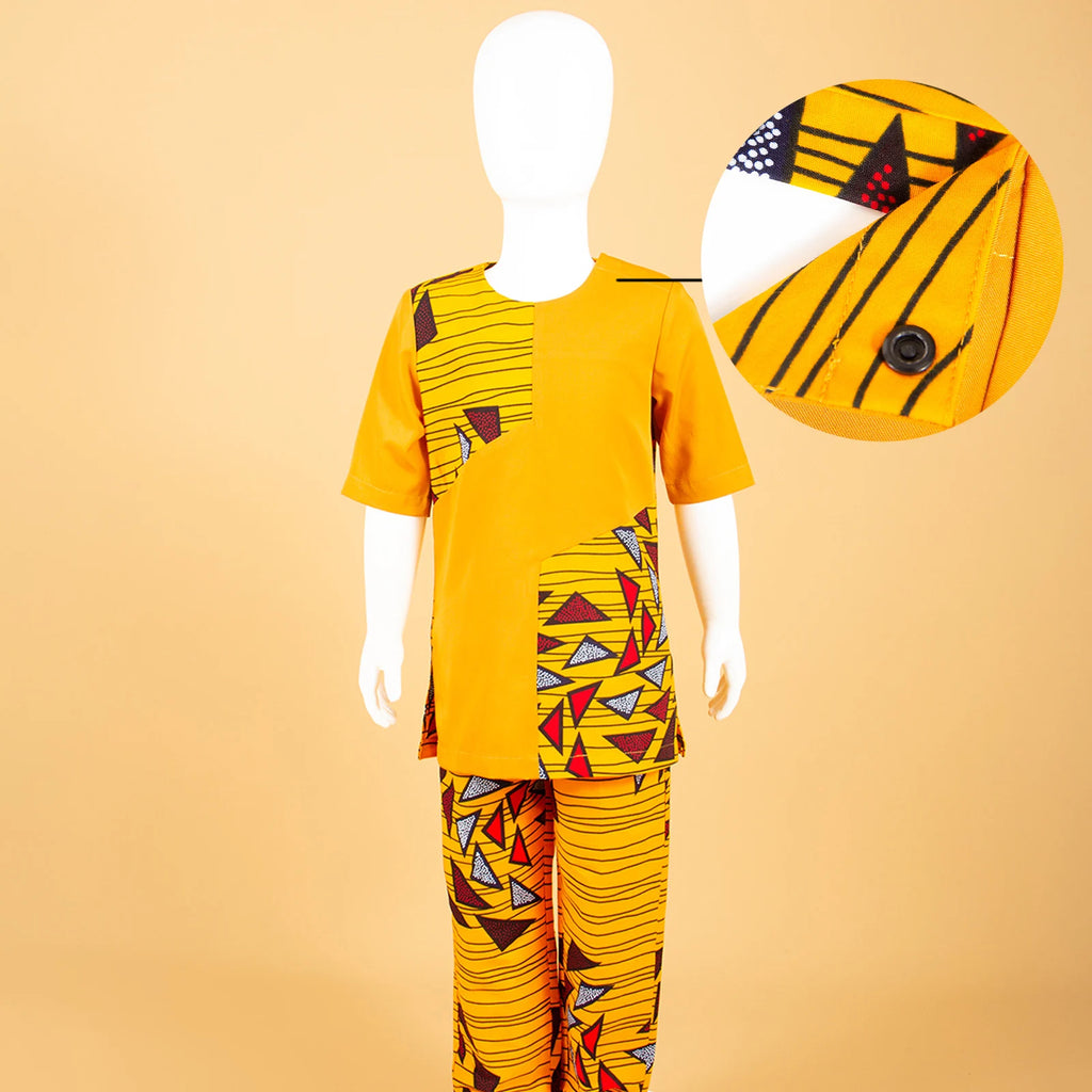 African Clothes for Boys Kid Outfits Dashiki Summer Cotton Ankara Print Top and Pant Sets Bazin Riche Children Outwear Y224017 | Afrocentric