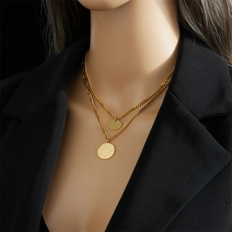Multilayer Coin Pendant Necklace | Layered Chain for Women | Afrocentric