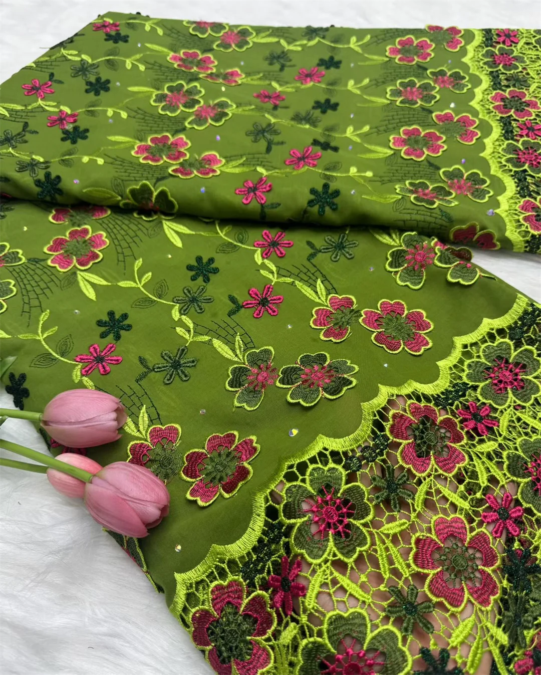 Swiss Voile Lace In Switzerland With 3D Flower Applique Stones 2026 Super Quality African Lace Fabric For Wedding Lace Dress LY7364-1 120cm 5 Yards | Afrocentric